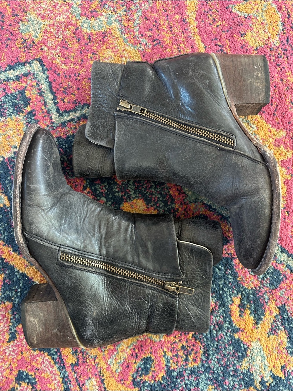 Freebird by Steven | Womens Black Distressed Leather Dual Zip Clip Ankle Boots 7 - Picture 8 of 16